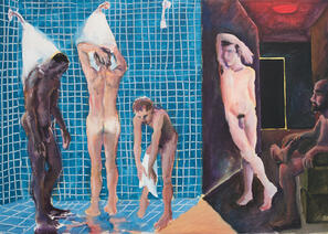 Work by Patrick Angus titled A Shower at the Baths
